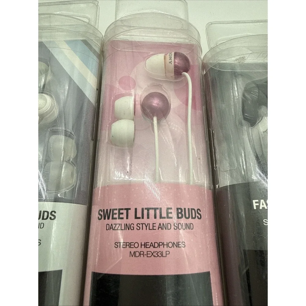 Lot of 5 Sony Earbuds New Sealed - MDR-EX40LP EX33LP E9LP (Pink, Blue, Black)